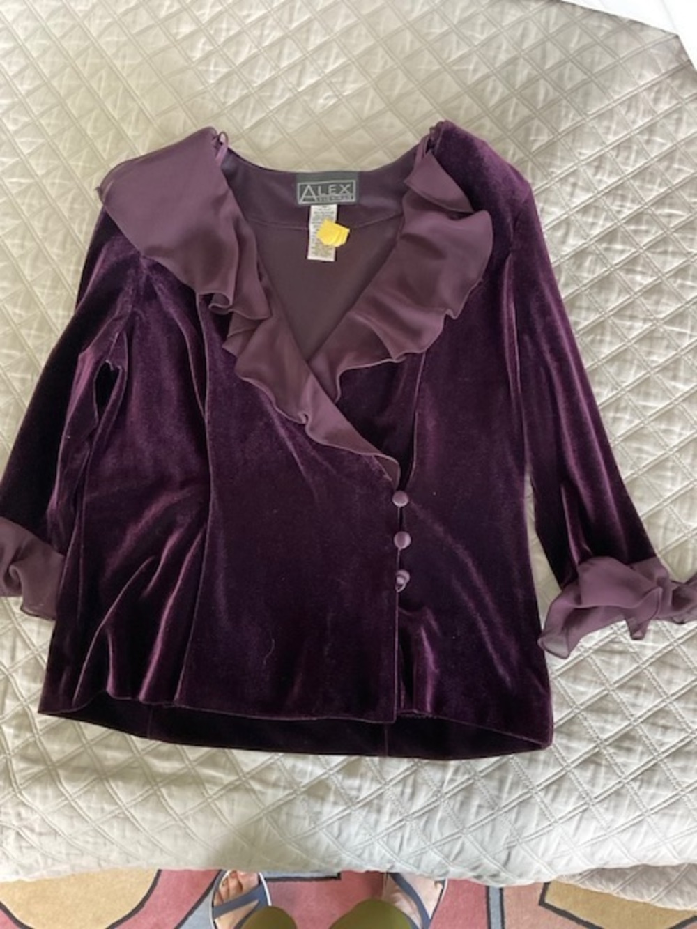 Alex Evenings Deep Plum Velvet Ruffle-Trim Wrap Blouse